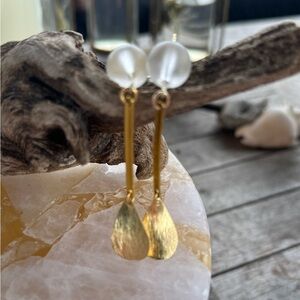 Elegant 18k Gold and White Glass Bead Earrings Custom Made